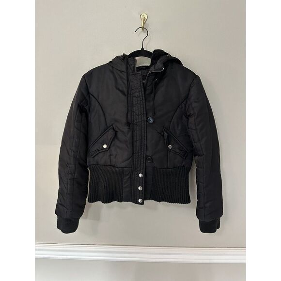 Steve Madden Women's color black Full Zip Down Hoodie Jacket Sz M‎ zip hoodie - Picture 1 of 8